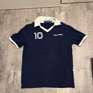 Navy Polo Sport Shirt with White Accents